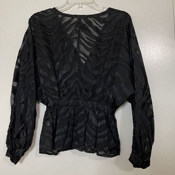 L'academie sheer black zebra print v neck cinch waist blouse top size xs - Picture 6 of 6